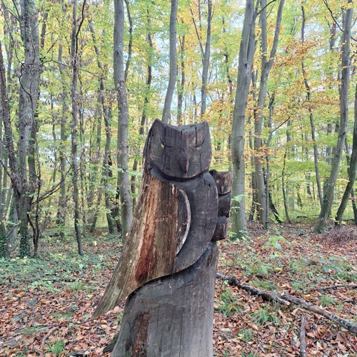 une photo d'un totem du même style représentant un hibou
